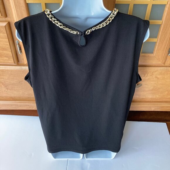 Marc New York Andrew Marc Black Sleeveless Shell with Gold Chain Neckline XL - Picture 2 of 5